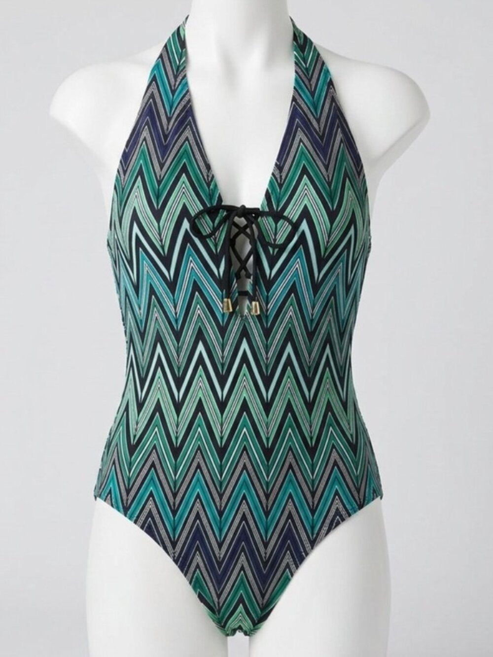 Old Navy Geometric Halter One Piece Swimsuit L Tie Front detail Full coverage